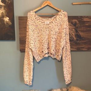 🌈Storia rainbow dot cream colored oversized distressed cropped sweater. medium